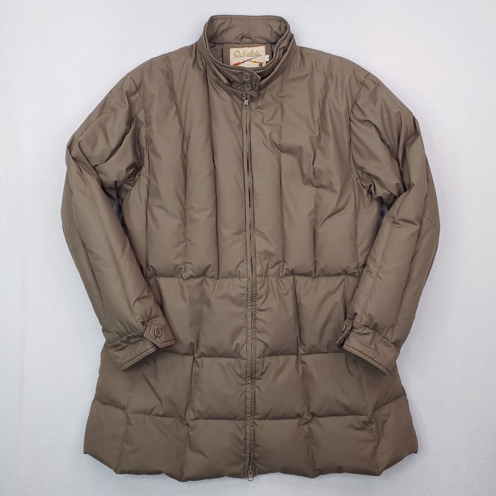 Vintage‎ Cabelas Coat Womens 14 Tan Taupe Goose Down Parka Quilted Insulated